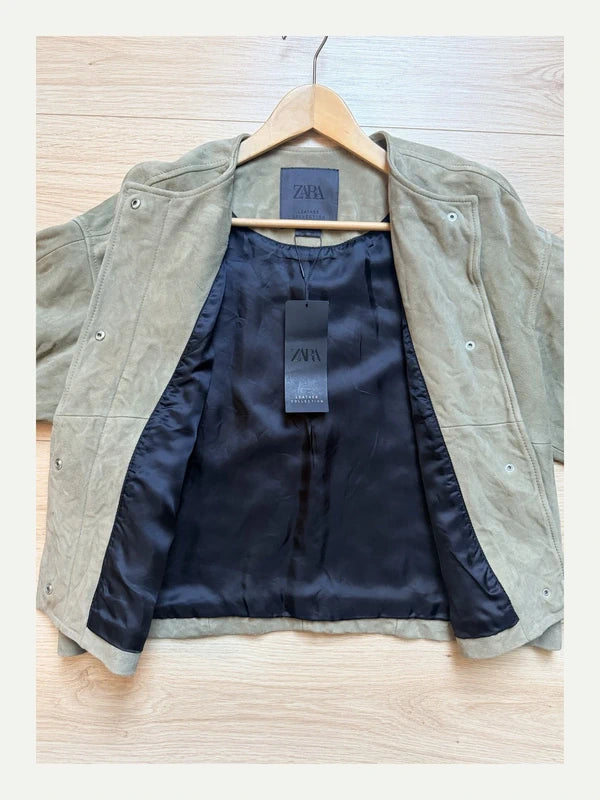Veste en daim Zara kaki – détail